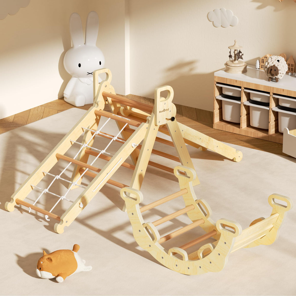 BlueWood 2025 8 in 1 Pikler Triangle Climbing Set Toddler Toys Indoor Baby Jungle Gym Climber Playground for Kids - Natural Wood BlueWood