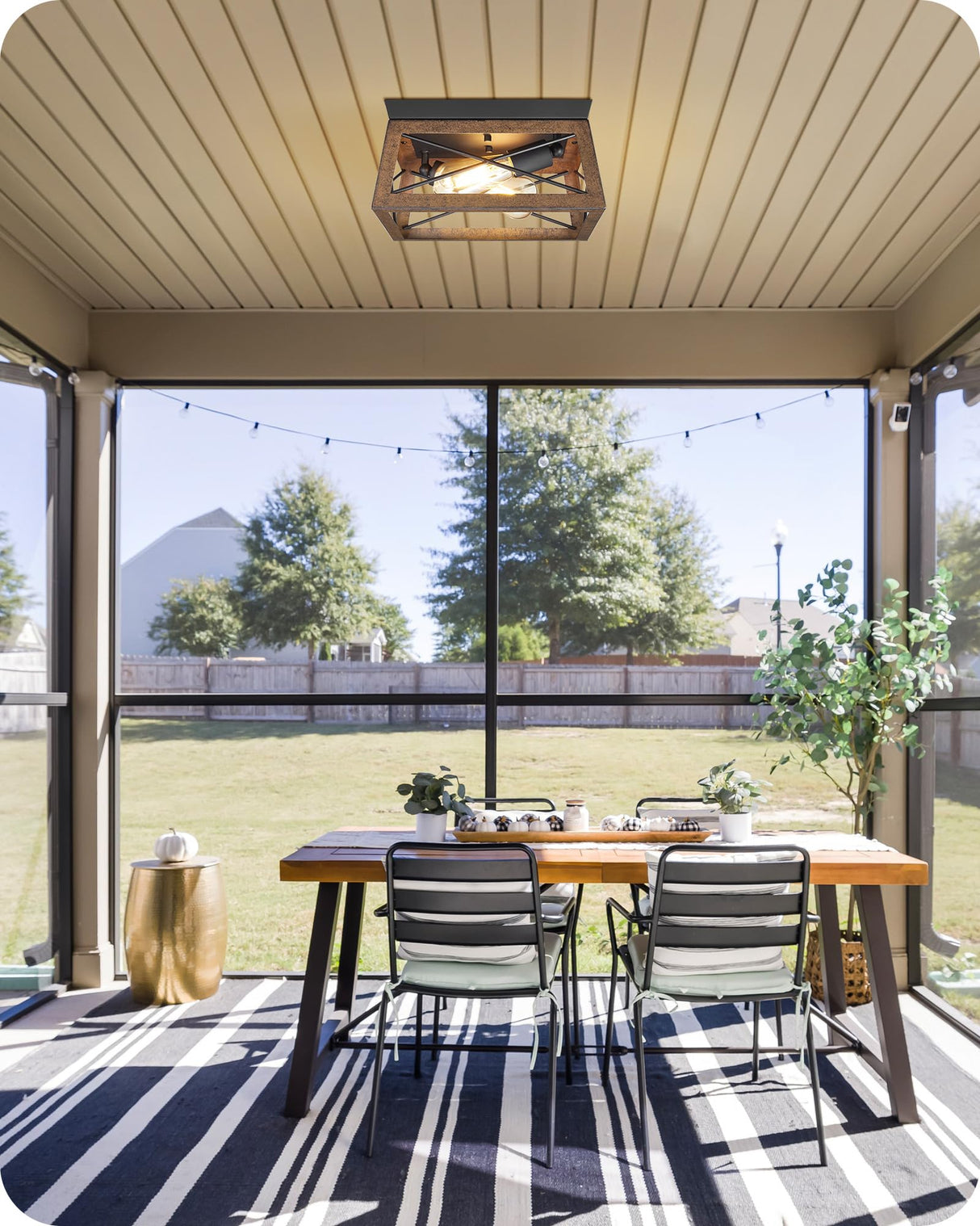 GOEBLESON Light Fixtures Ceiling Flush Mount, Farmhouse Hallway Close to Ceiling Light, Metal Frame Wood Grain, Rustic 2-Light Light Fixtures for Dining Room, Kitchen, Living Room, Brown Black GOEBLESON