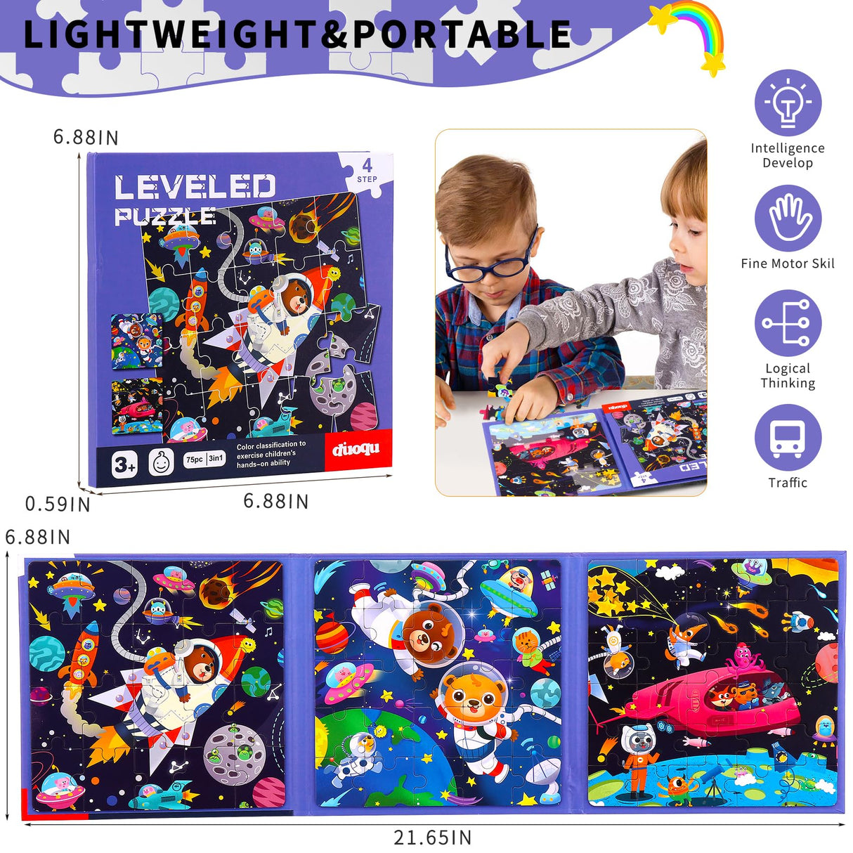 Magnetic Puzzles for Kids Ages 4-8 - 3 in 1-75 Pieces Magnet Jigsaw Puzzle Book for Toddlers Ages 3-5 Outer Ocean Magnetic Travel Puzzle Board Activities Toy for Boys and Girls for Christmas Toys CCBLZLL