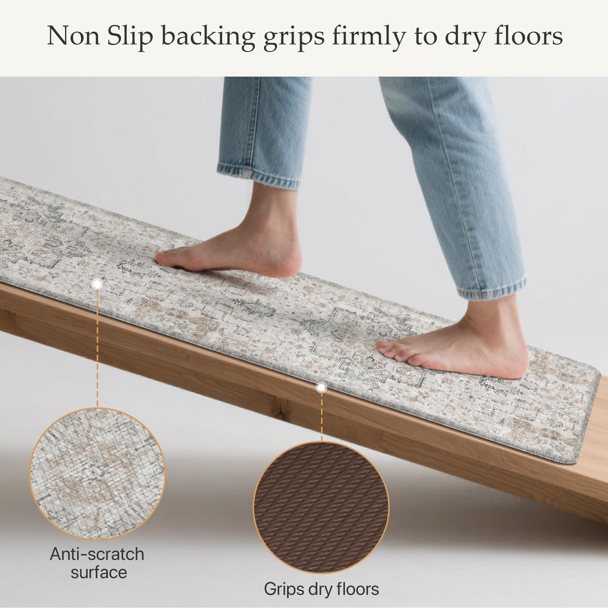 GENIMO Kitchen Mats for Floor 2PCs, Washable Anti Fatigue Mat for Cushioned, 17.3"x47"+17.3"x30", Waterproof Kitchen Rugs, Non Slip Comfort Standing Mat Rug for Home, Sink, Laundry, LightTaupeBrown GENIMO