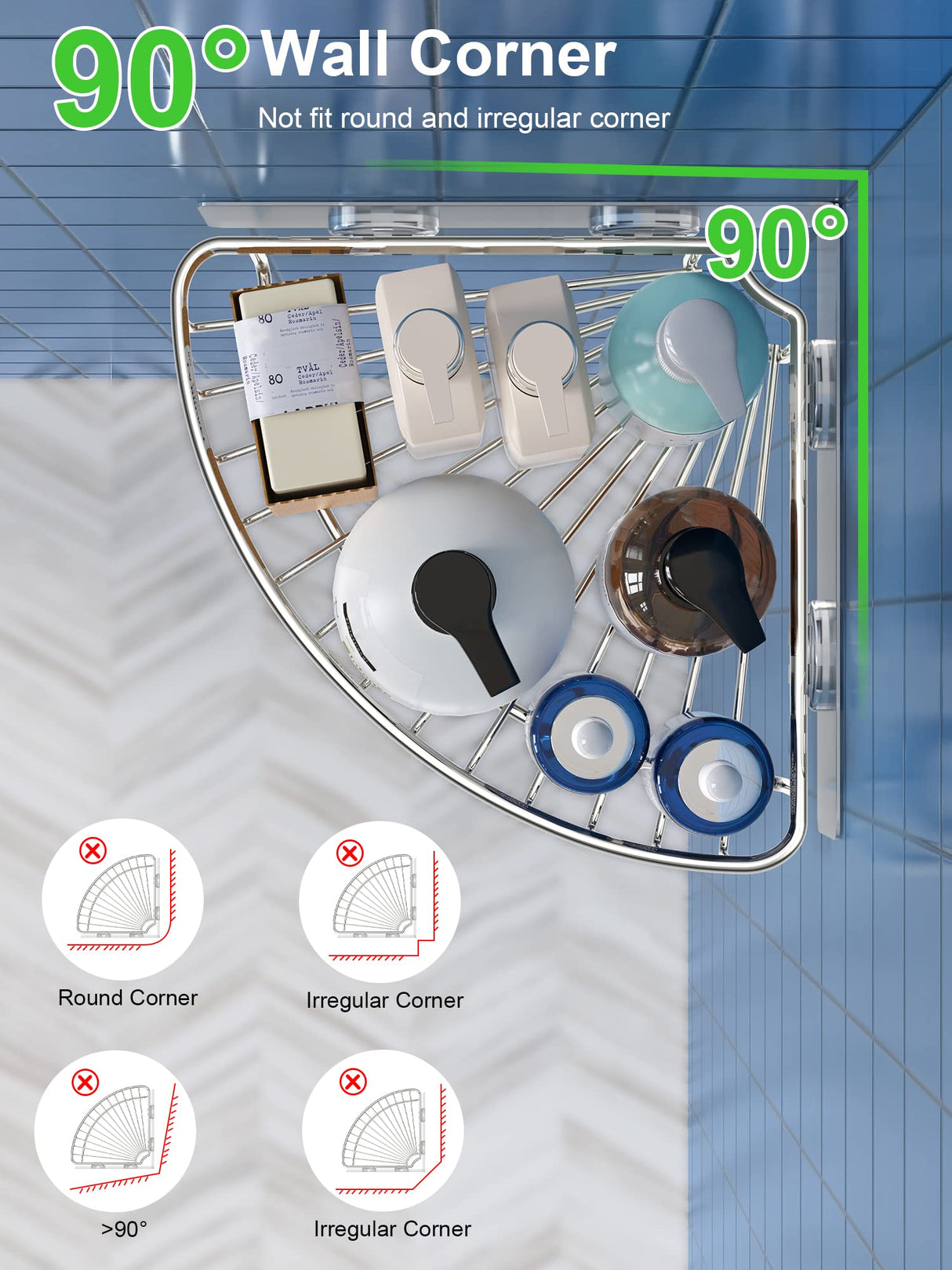 SMARTAKE 2-Pack Corner Shower Caddy, SUS304 Stainless Steel, Wall Mounted Bathroom Shelf with Adhesive, Storage Organizer for Toilet, Dorm and Kitchen (Silver) SMARTAKE