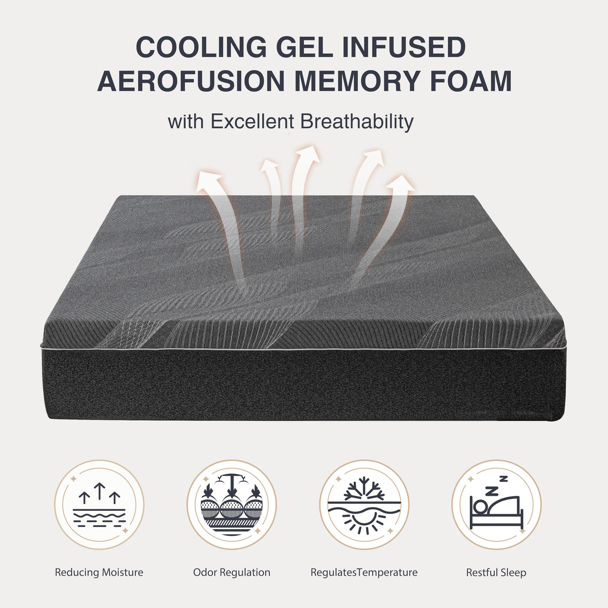 Dyonery Queen Mattress 10 Inch Charcoal Gel Memory Foam Mattress in a Box, CertiPUR-US Certified, Fiberglass Free, Cooling Double Mattress, Made in USA, 80" × 60" × 10", Medium Dyonery