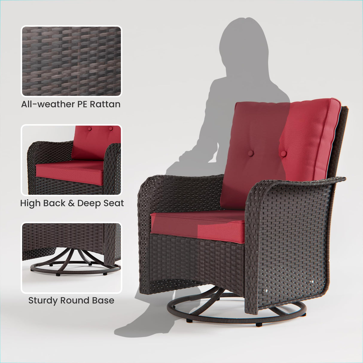 RTDTD 11 Pieces Outdoor Patio Furniture Set Outdoor Furniture Patio Sectional Sofa Conversation Sets w/ETL Approved 45" Gas Outdoor Fire Table & Coffee Table, Swivel Rocking Chair (Red) RTDTD