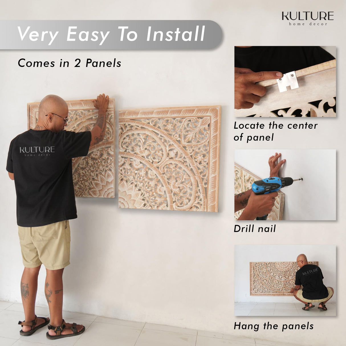 King Wood Headboard | Carved Full Headboard Only | Wooden Headboard Full Size Bed | Wall Mount Headboard King | Full Bed Headboard Panels (Cal King, Sumber, Natural) KultureDeco