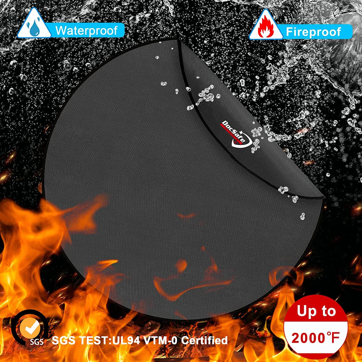 DocSafe 36" Round Under Grill Mat,4 Layers Fire Pit Mat,Fireproof Mat Protect Mat for Deck,Patio,Grass,Outdoor Charcoal,Smokers,Reusable Oil-Proof and Waterproof Indoor Fireplace Mat BBQ Floor Mat DocSafe