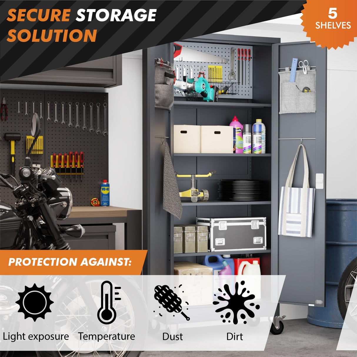 METALTIGER Metal Storage Cabinet with Wheels - Garage Storage Cabinet with Locking Doors | Digital Lock | 72" Rolling Tool Storage Cabinet (Dark Gray) METALTIGER