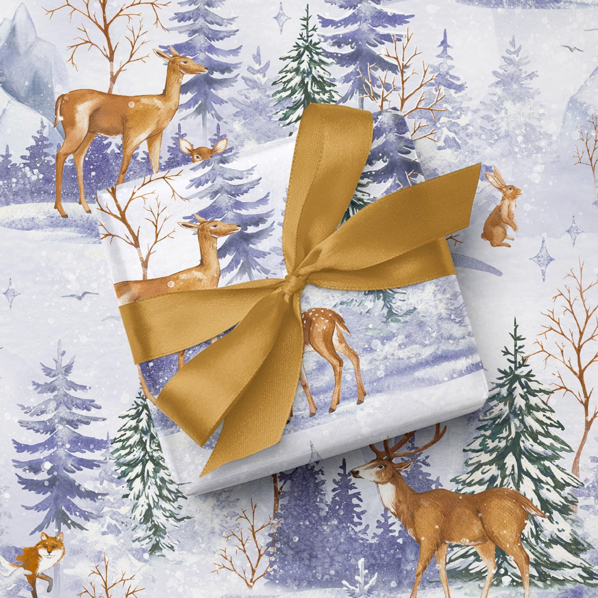 WRAPAHOLIC Kraft Christmas Wrapping Paper - Mini Roll - 17 Inch x 33 Feet - Watercolor Animal and Winter Forest Landscape Design for Christmas, Holiday, Party Celebration WRAPAHOLIC