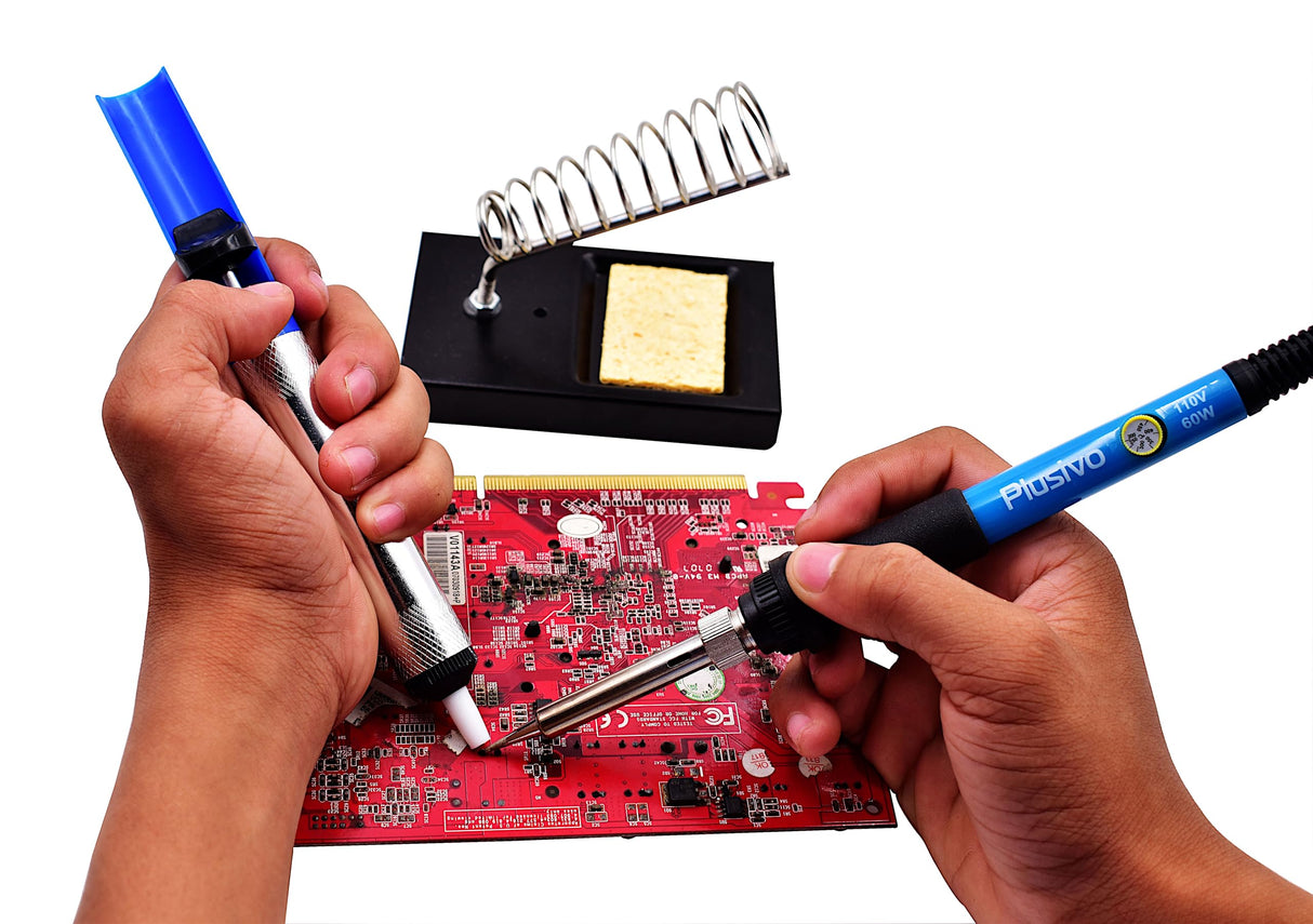 Soldering Iron Kit, 60W Soldering Iron, 5 Soldering Iron Tips, 21-in-1 Adjustable Temperature, Solder Wire, Stand, Desoldering Pump, Soldering Welding Iron Kit for Electronics Hobby DIY 110V US Plug Plusivo