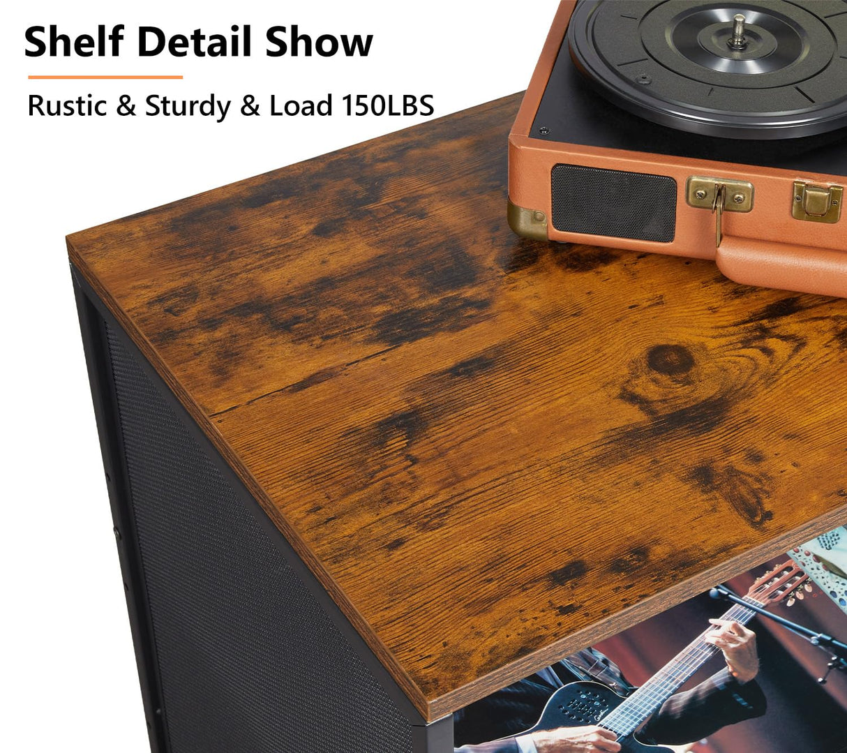 Media Console Table Stereo Stand Cabinet with Turntable Shelf, 4 Tier Record Player Stand Table with Vinyl Record Storage Holder, Audio Video Shelving Rack/Turntable Stand for Entertainment Center Cottage Charm