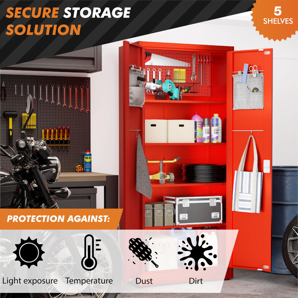 METALTIGER Metal Storage Cabinet with Digital Lock | Garage Storage Cabinet | Pegboard | 71" Lockable Tool Cabinet | Locking Cabinets (Red) METALTIGER