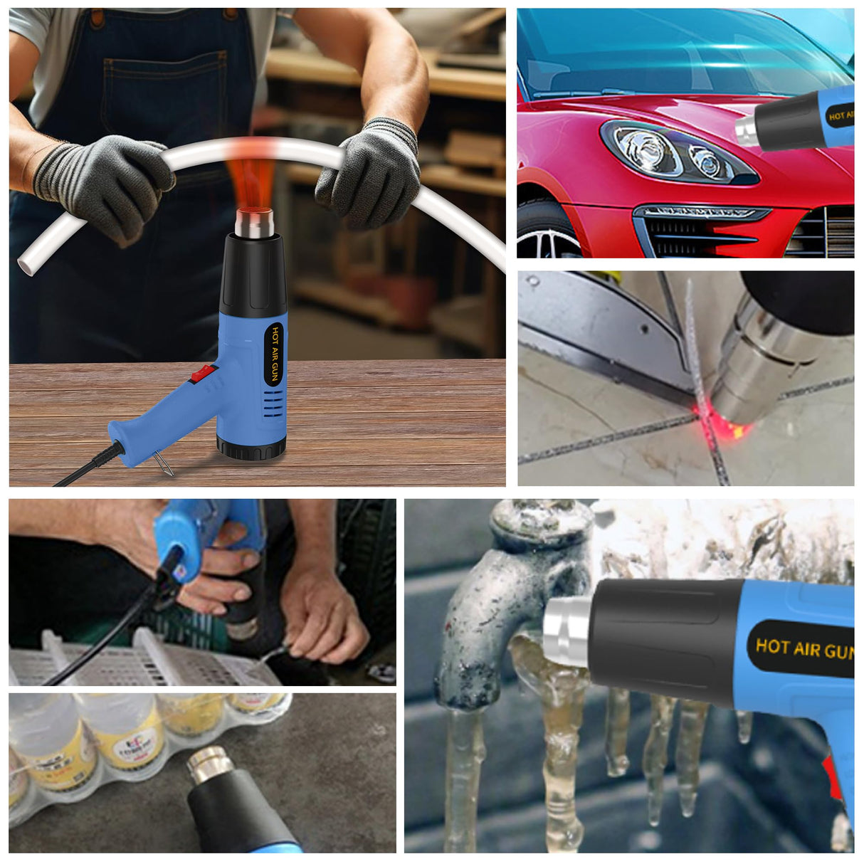 Heat Gun 1300W Fast Heating for Vinyl Wrap, Crafting, Shrink Tubing, Paint, Epoxy Resin, Candle Making Variable, Adjustable Temperature, Overload Protection Hot Air Gun Kit Nozzles, Scraper(JFHG1000) JFTOOIS