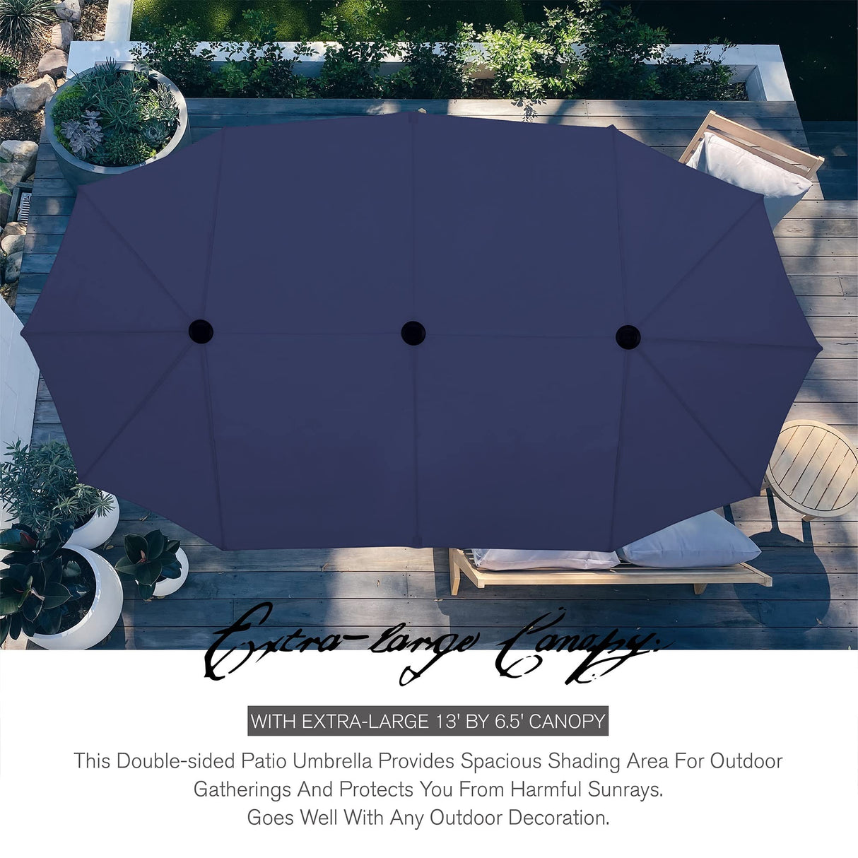 Sophia & William 7 Pieces Patio Dining Set with 13ft Navy Patio Umbrella, Outdoor Dining Set for 6 People, 60” Metal Patio Table and Rattan Chairs, Outdoor Patio Furniture with Seat Cushion Sophia & William