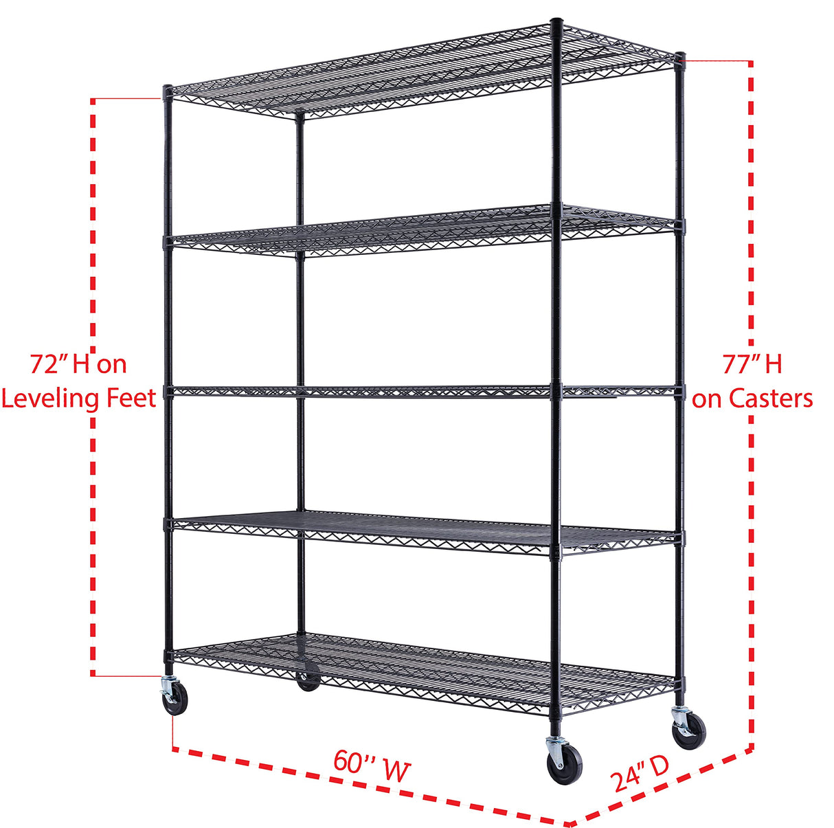 60" x 24" x 72" Black 5-Tier Wire Shelving NSF 3000 LBS Max Capacity Heavy Duty Steel Storage Rack for Restaurant, Warehouse, Commercial, Industrial, Stimulate Living