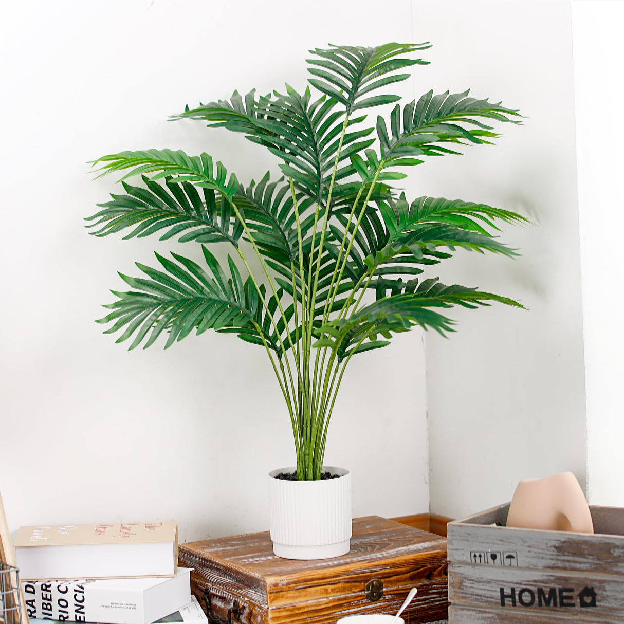 Der Rose 28'' Artificial Palm Tree Large Fake Tropical Faux Plants Indoor and Outdoor for Home Bathroom Porch Outside Patio Decor (White Pot) Der Rose