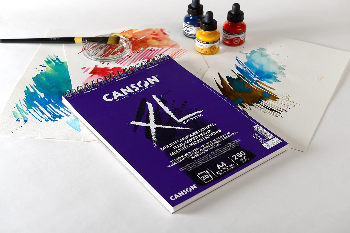 CANSON XL® Fluid Mixed Media Pad for Liquid Mixing Techniques, DIN A4, 30 Sheets, 250 g/m2 Canson