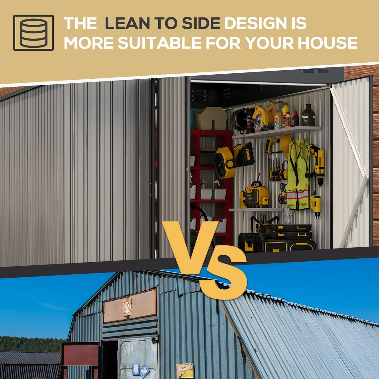 AECOJOY Shed Lean to Storage Shed, Large Outdoor 8' x 10' Metal Wall Side Bike Shed & Outdoor Storage, Garden Storage Cabinet for Backayrd, Patio and Outdoor Use in Grey AECOJOY