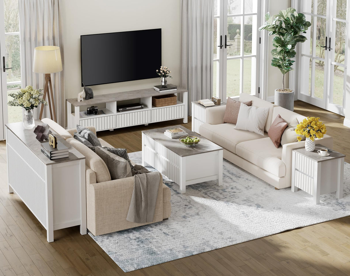 WAMPAT White TV Stand with Storage for 75 Inch TV, Modern TV Console Table for 65+ Inch TV, Entertainment Center with LED Light, Television Stands for Living Room Bedroom, 70 Inch WAMPAT