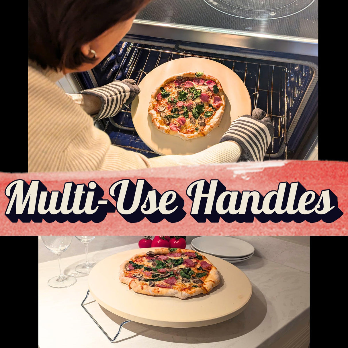 Large Round Pizza Stone for Oven - 16 inch Pizza Stone for Grill with Handles, Peel and Cutter Set - Baking Stone for Bread - Pizza Making Kit Accessories - Gifts for Food Lovers Ritual Life