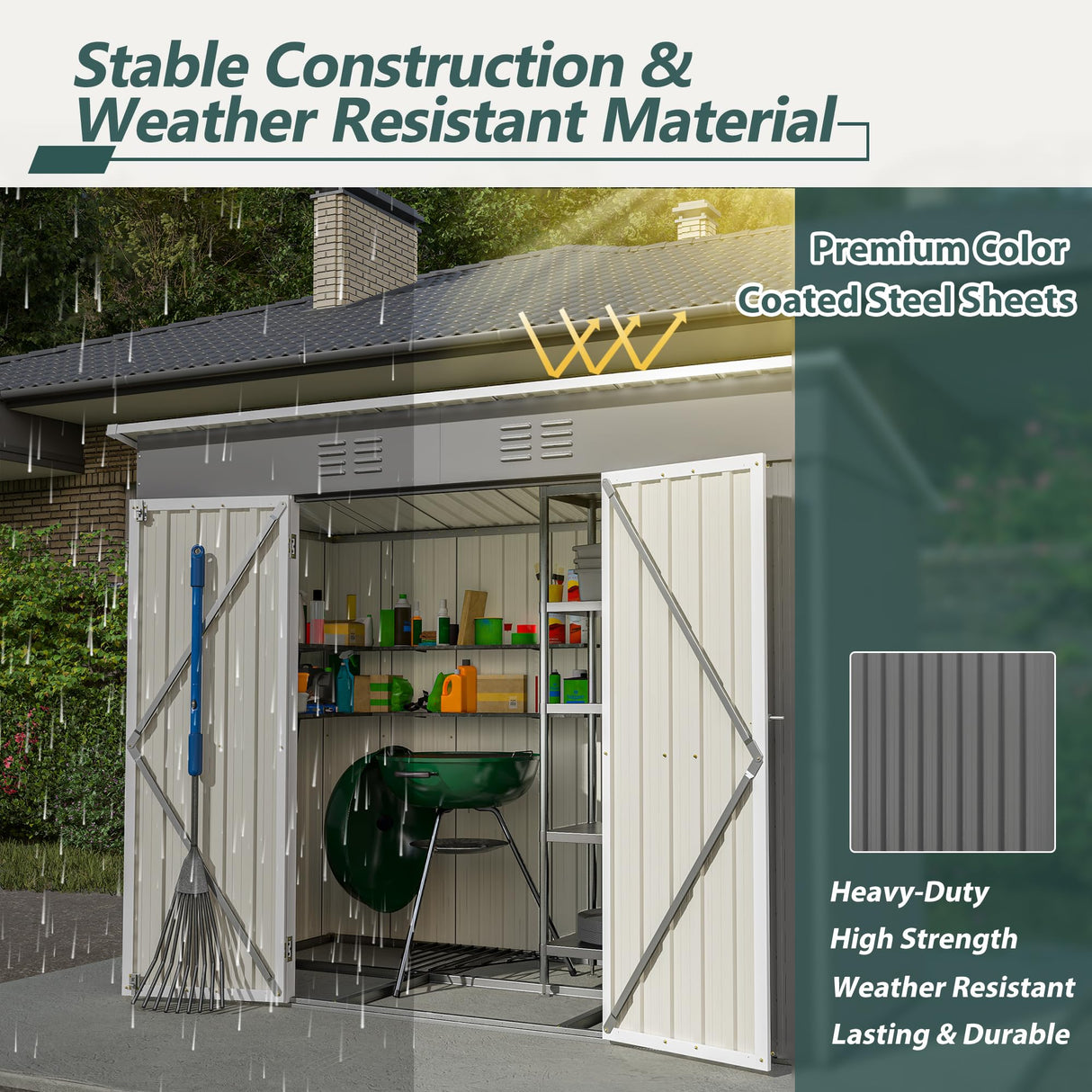 Jaxilyn 4'x8' Metal Shed Outdoor Storage Shed,Metal Steel Utility Tool Shed Storage House with Double Lockable Doors and Air Vent for Backyard Garden Patio Lawn Gray Jaxilyn