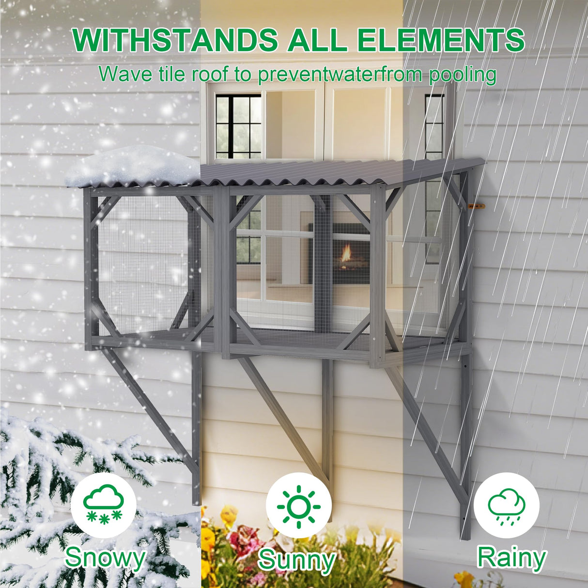 UNORME Cat Window Enclosure for Large Cats | 55lbs Heavy-Duty Outdoor Catio | 270° Panoramic View, Weatherproof & Scratch-Resistant | Plastic-Wood Easy Assembly UNORME