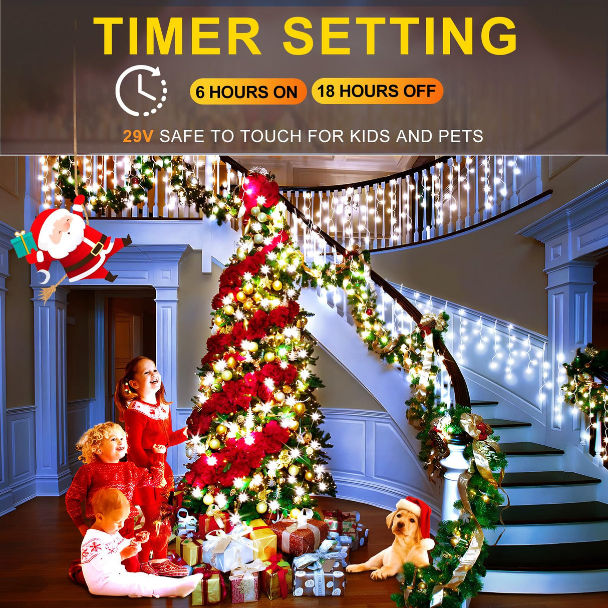 KNONEW Christmas Lights Outdoor Decorations 400 LED 33ft 8 Modes Curtain Fairy String Light with 75 Drops, Clear Wire LED String Light Decor for Wedding Party Holiday Christmas Decorations Cool White KNONEW