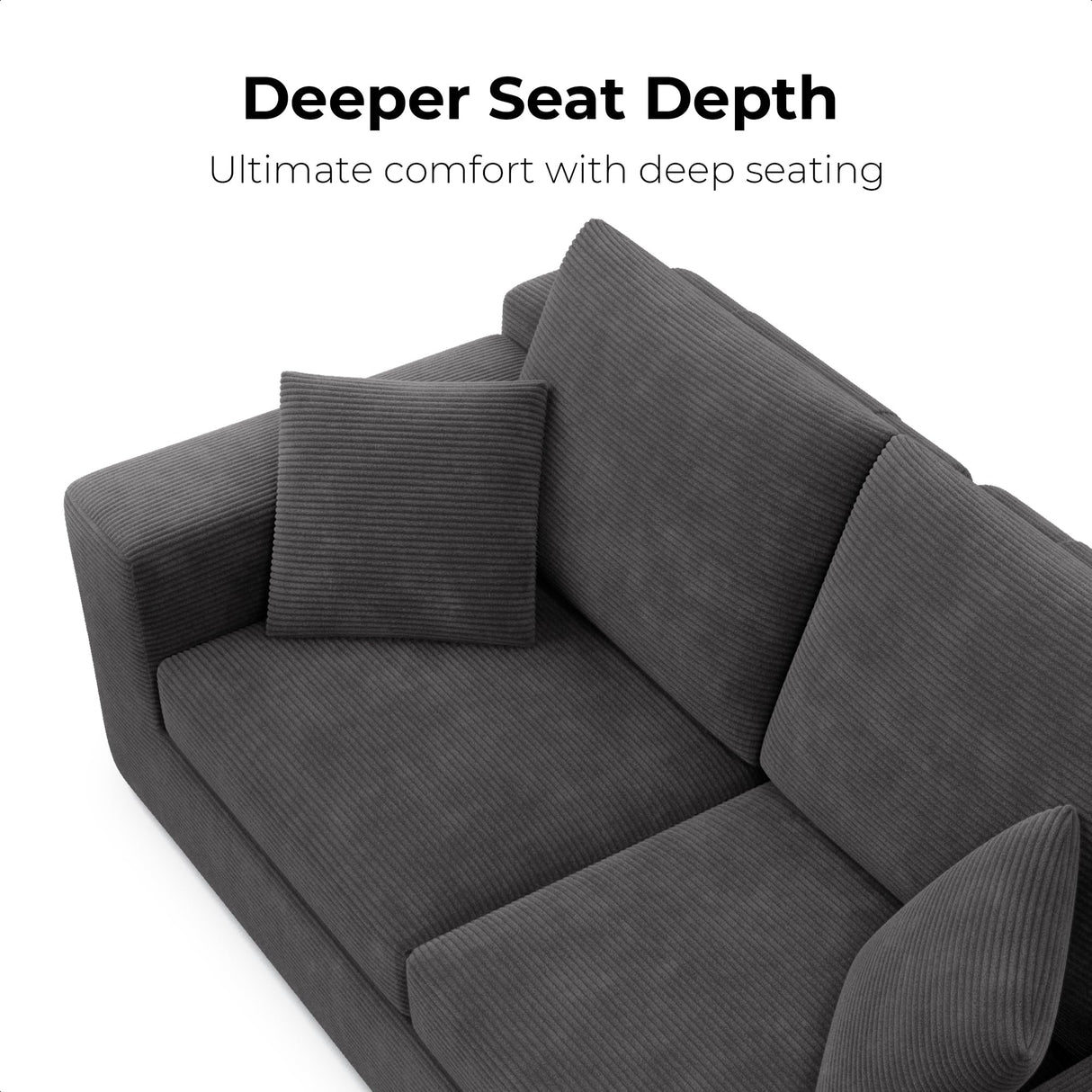 LIKIMIO 78" Loveseat Sofa in a Box, Cloud Boneless Couch with Comfy Deep Seat, No Assembly Required, Modern Upholstered Corduroy Sofa for Living Room, Apartment, Home Office, Dark Grey LIKIMIO