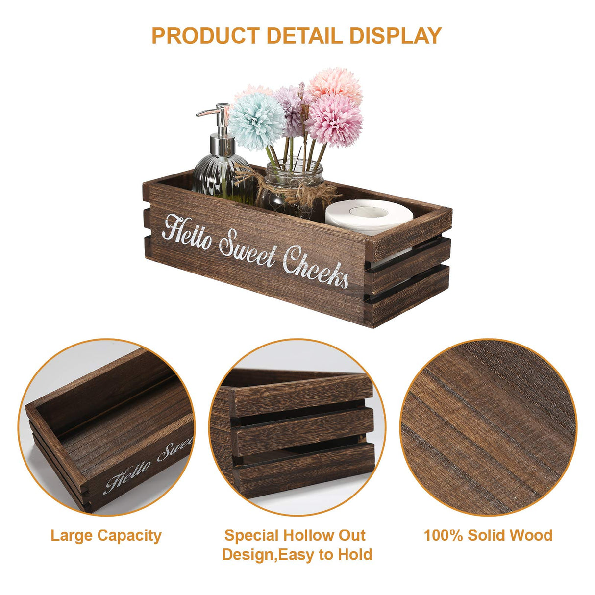Hello Sweet Cheeks Bathroom Decor Box, VOOWO Nice Butt Bathroom Decor Box, Funny Toilet Paper Holder Wooden Toilet Paper Box for Rustic Farmhouse Bathroom Decor, Storage Baskets for Bathroom (Brown) VOOWO