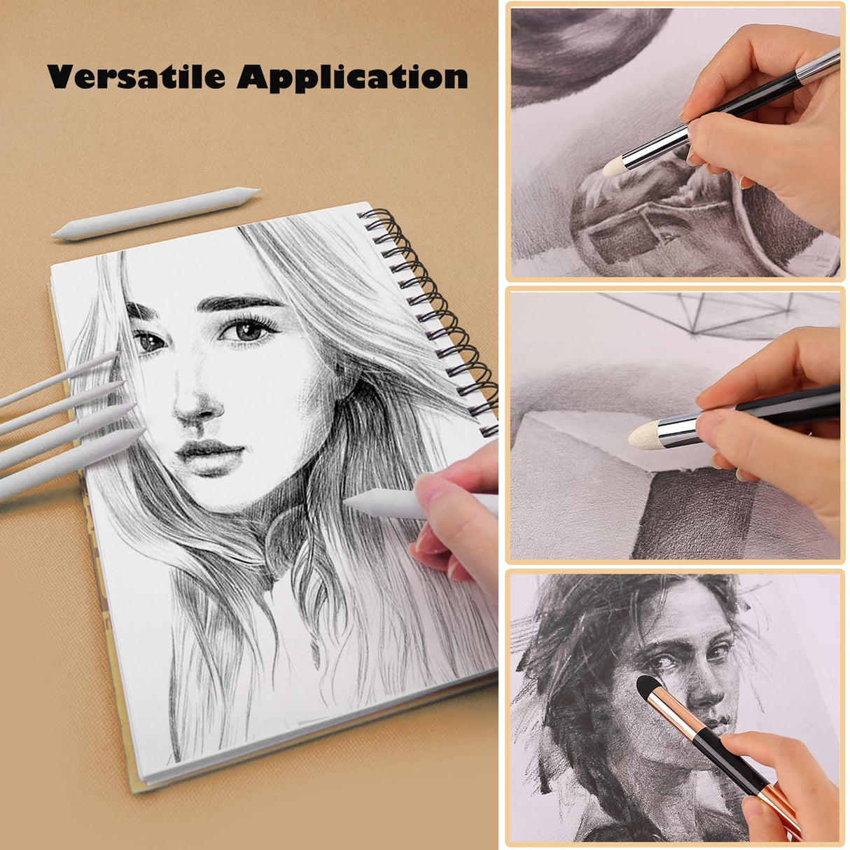 Haojiaho Blending Stump, 9pcs Blending Stumps, Blending Sponge Pens and Sandpaper Pencil Sharpener, Washable & Reusable, Tortillions Paper Art Blenders for Student Artist Charcoal Sketch Drawing Haojiaho