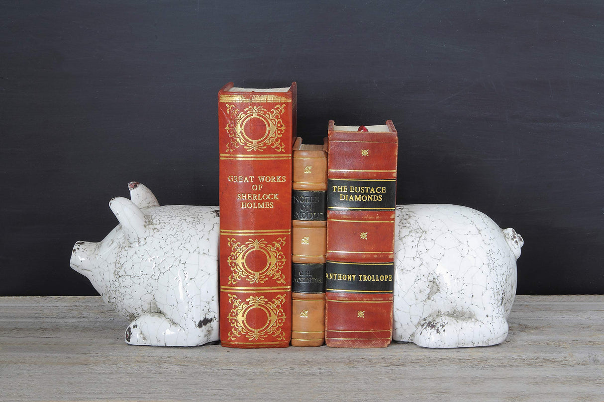 Creative Co-Op Distressed White Pig Shaped Terracotta Bookends (Set of 2 Pieces) Creative Co-Op