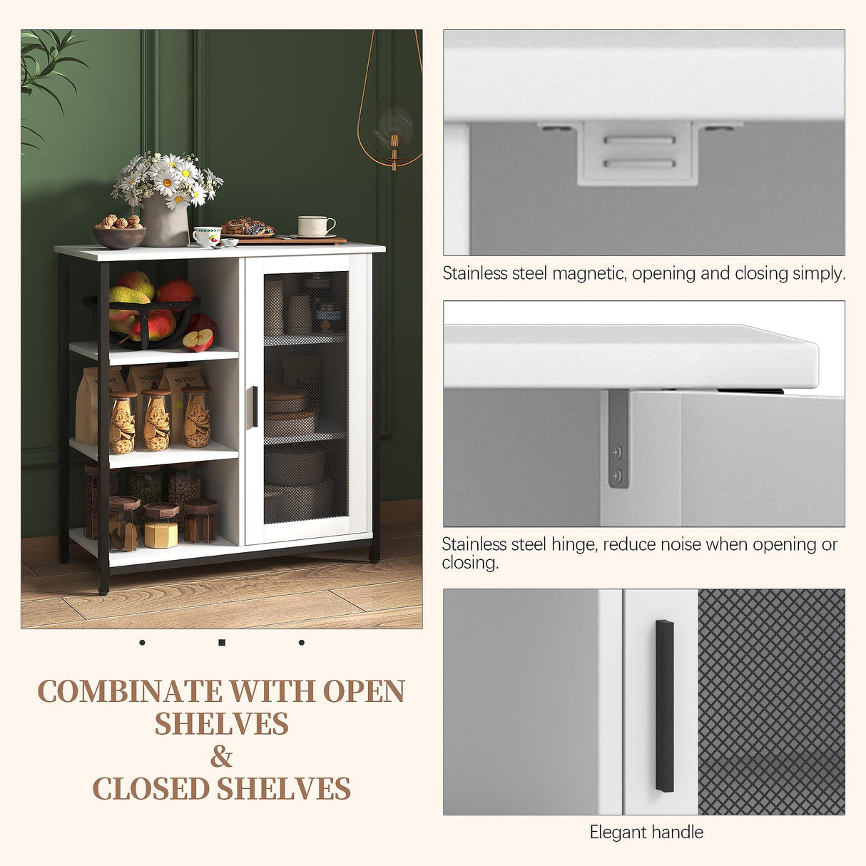 LVSOMT Mini Coffee Bar Cabinet with Storage, 27.5'' Small Kitchen Bar Table, Cute Corner Bar Cabinet for Tea, Buffet Sideboard Cabinet for Dining Room, Farmhouse Coffee Station for Wine (Pure White) LVSOMT