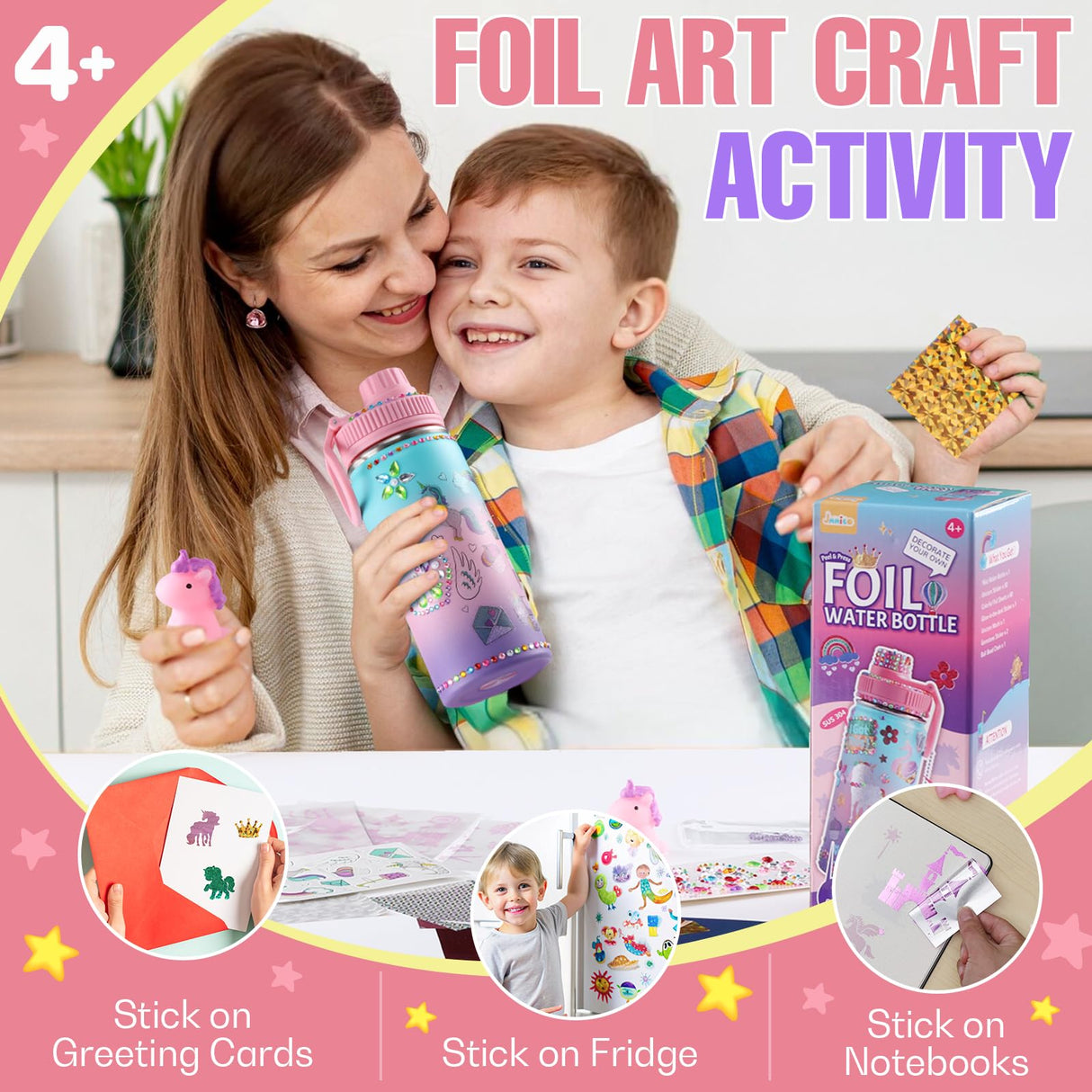 JMMICO Decorate Your Own Water Bottle Kits for Girls Age 4-6-8-10 (Stainless Steel),Unicorn Crafts Gifts,Foil Arts and Crafts Gifts for Girls Birthday Christmas JMMICO