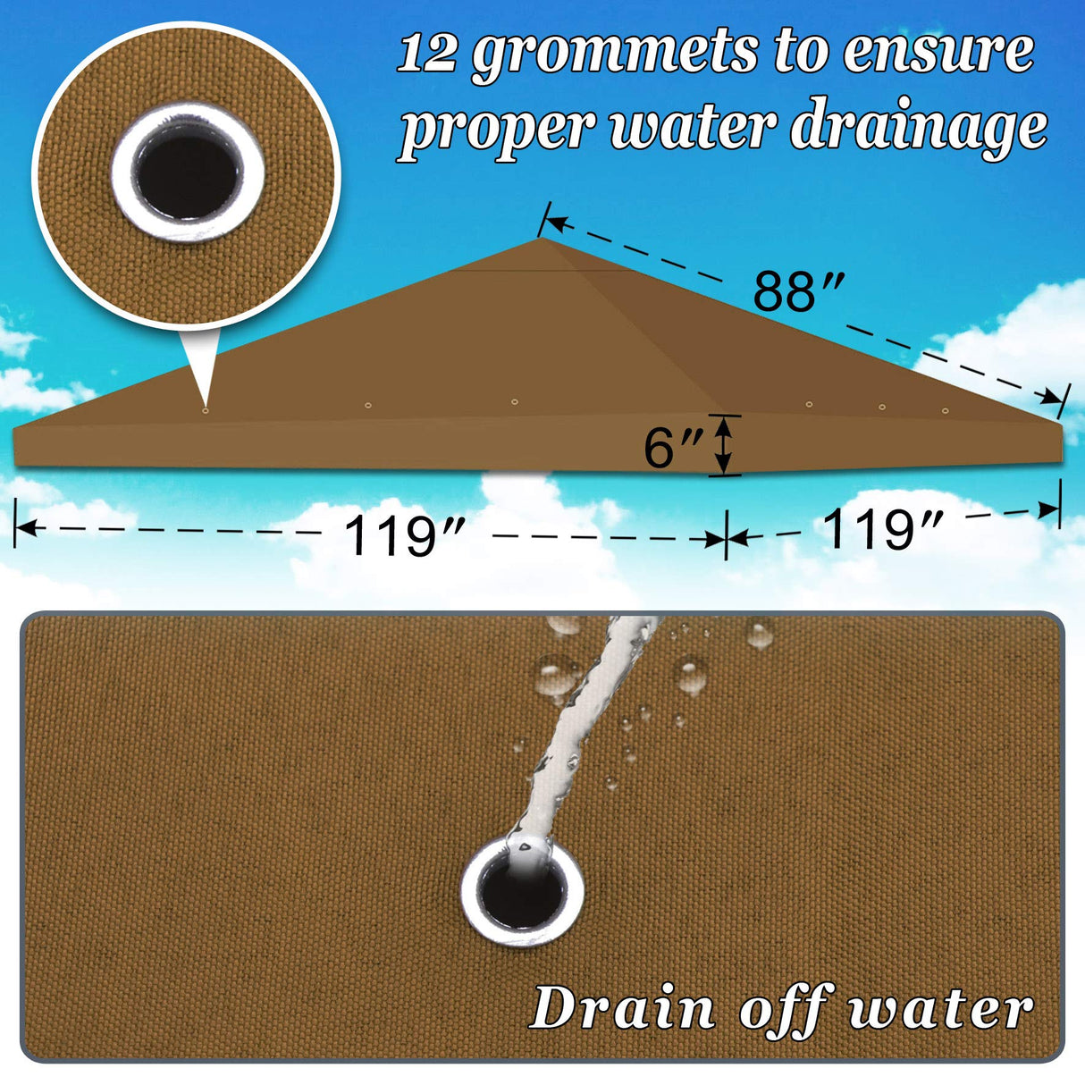 Strong Camel 10x10 Canopy Replacement top Gazebo Canopy Top Patio Pavilion Cover Sunshade Pplyester Single Tier-Brown Strong Camel