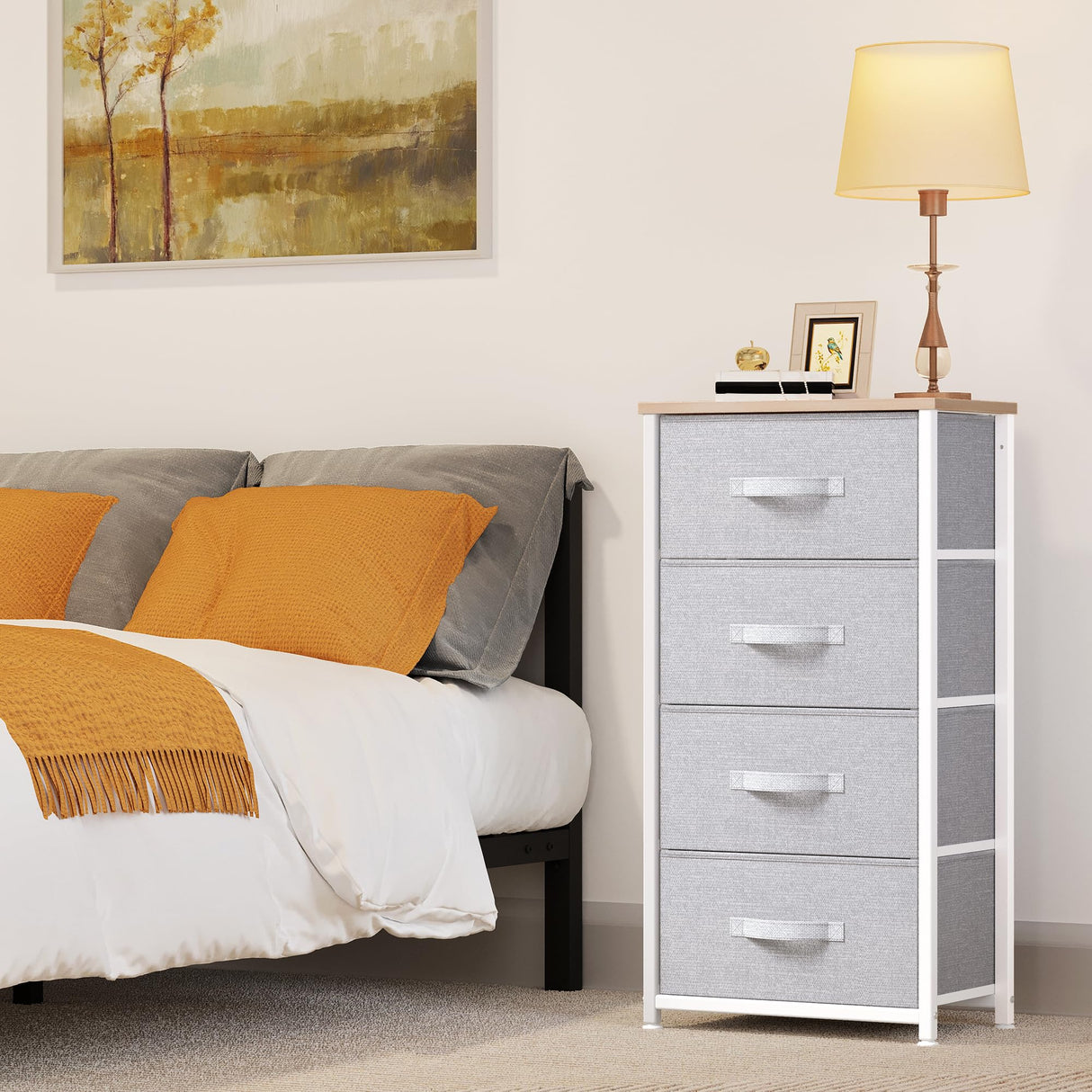 YITAHOME Dresser with 4 Drawers - Fabric Storage Tower, Organizer Unit for Bedroom, Living Room, Hallway, Closets - Sturdy Steel Frame (Light Grey) YITAHOME