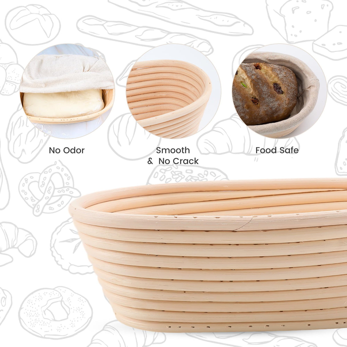DOYOLLA Bread Proofing Baskets Set of 2 10 inch Oval Shaped Dough Proofing Bowls w/Liners Perfect for Professional & Home Sourdough Bread Baking DOYOLLA