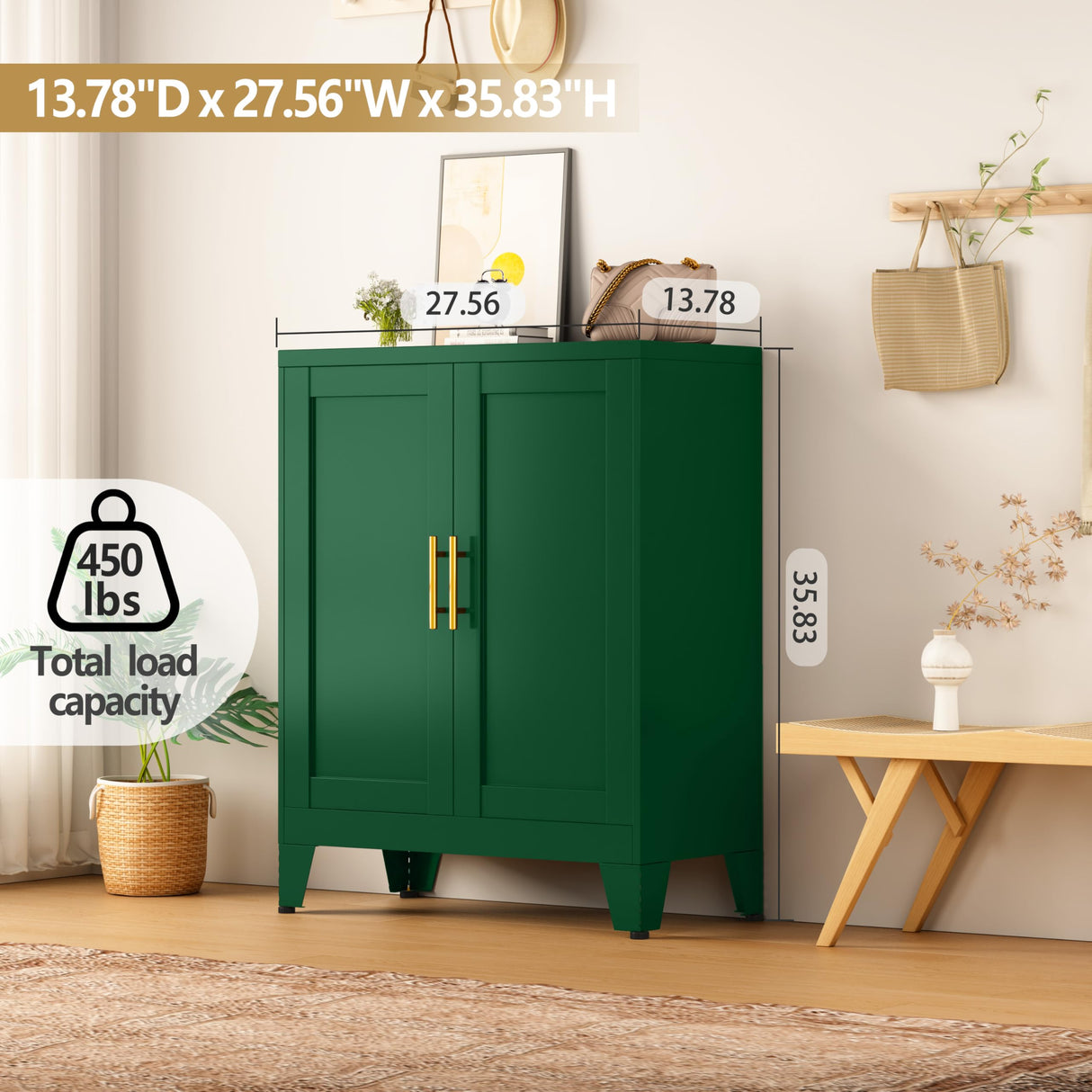 GAIOUS 35.83" Metal Pantry Storage Cabinet with 2 Doors and 2 Adjustable Shelves, Green Freestanding Hutch for Kitchen/Laundry/Living Room/Bedroom GAIOUS