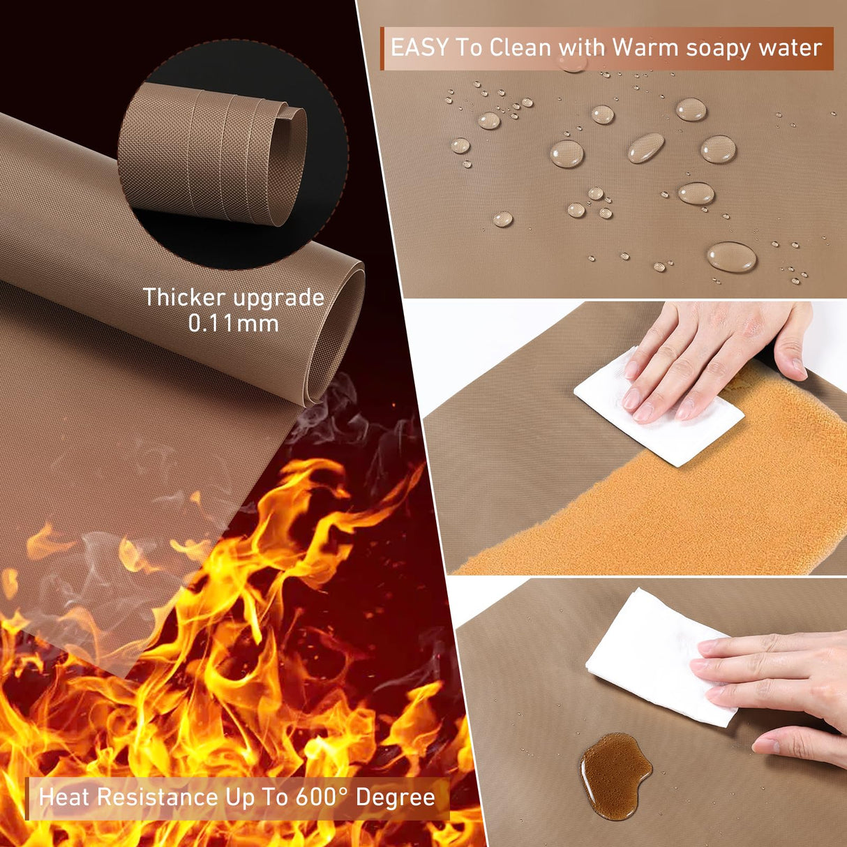 Oranllow 4 Pack PTFE Teflon Sheets for Heat Press, 16x12 Non-Stick Transfer Sheet Heat Press with 3 Rolls Transfer Tape Set for Sublimation Heat Resistant (16x12" Teflon Sheet 4P & 10mm Heat Tape Oranllow