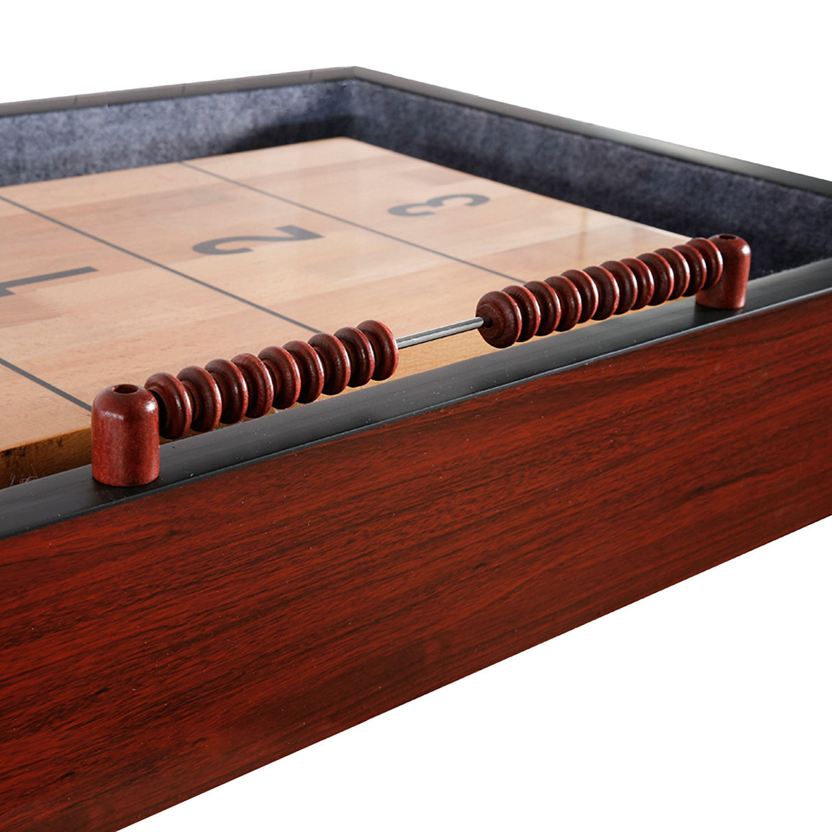 Challenger Shuffleboard Table with Dark Cherry Finish, Hardwood Playfield, Storage Cabinets, Climate Adjusters, Leg Levelers, 8 Pucks, Brush and Wax Hathaway
