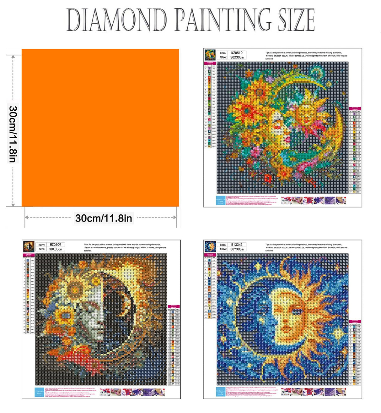 Axquilon Diamond Art Kits for Adults - 3 Pack Sun and Moon Diamond Painting Kits for Adults, 5D Round Full Drill Gem Art Paint by Diamonds Pictures DIY Crafts Kits 12x12inch Axquilon