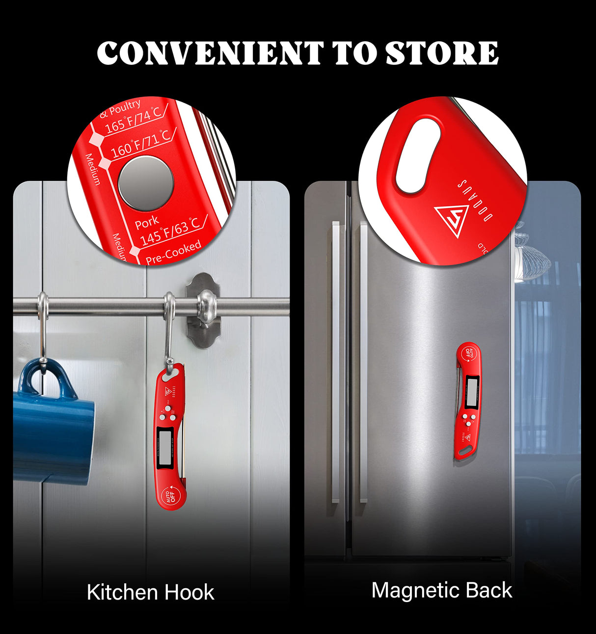 DOQAUS Digital Meat Thermometer, Instant Read Food Thermometers for Cooking, Kitchen Probe with Backlit & Reversible Display, Wide Temperature Range for Turkey, Grill, BBQ, Baking, Bread, Sourdough DOQAUS