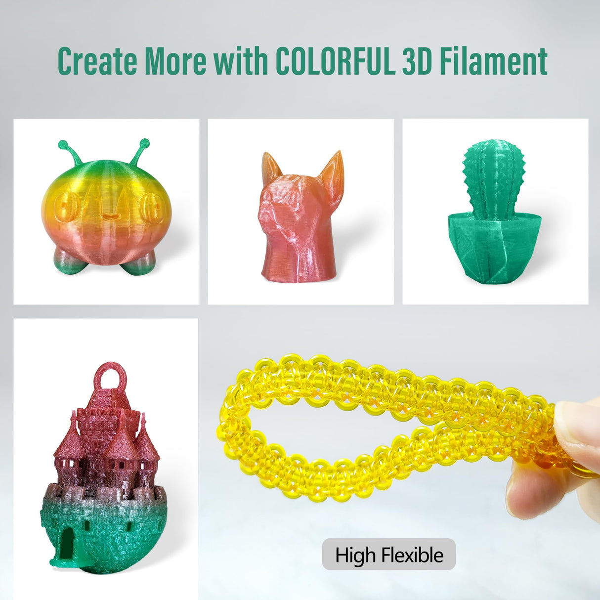 COLORFUL TPU Filament 1.75mm Translucent Rainbow, 95A Soft, 1kg Spool (2.2LB), TPU Translucent Rainbow colorful