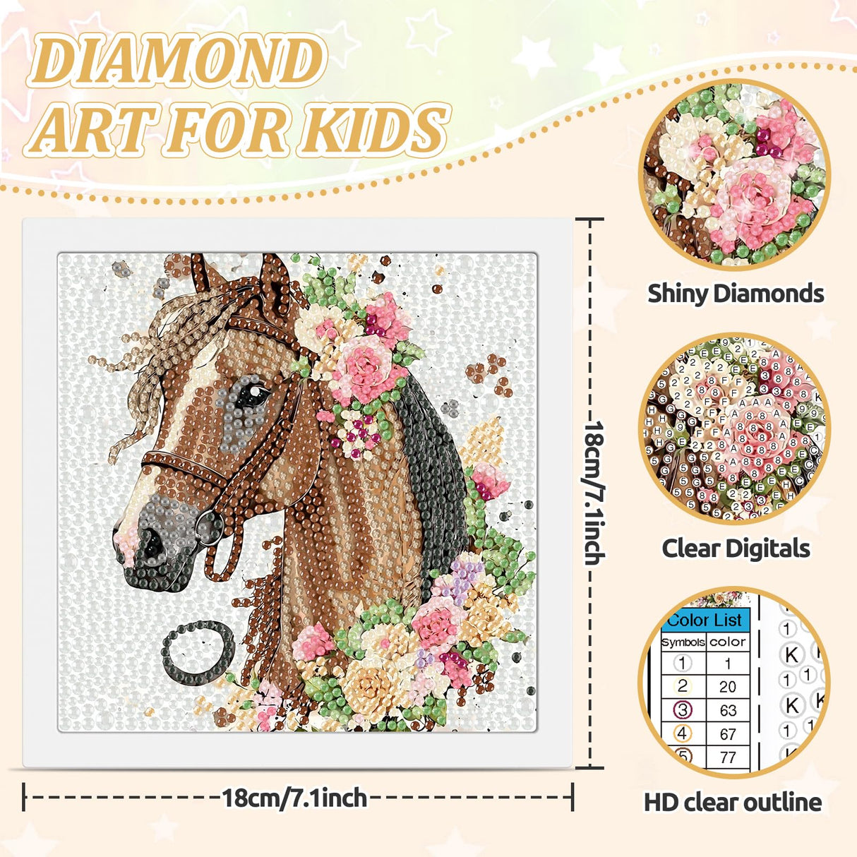 SENQAO Horse Diamond Art Kit for Adults with Frame Art and Crafts for Adults Ages 4-6-8-12 Easy to DIY Diamond Art for Adults and Adult Beginners Home Wall Decoration 7.1x7.1inch SENQAO