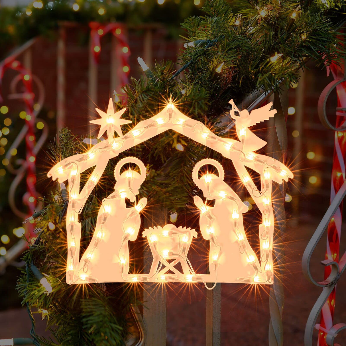 LAMPHOME Lighted Nativity Christmas Window Decoration - Silhouette Lights for Home, Party, Patio, Lawn, Garden LAMPHOME