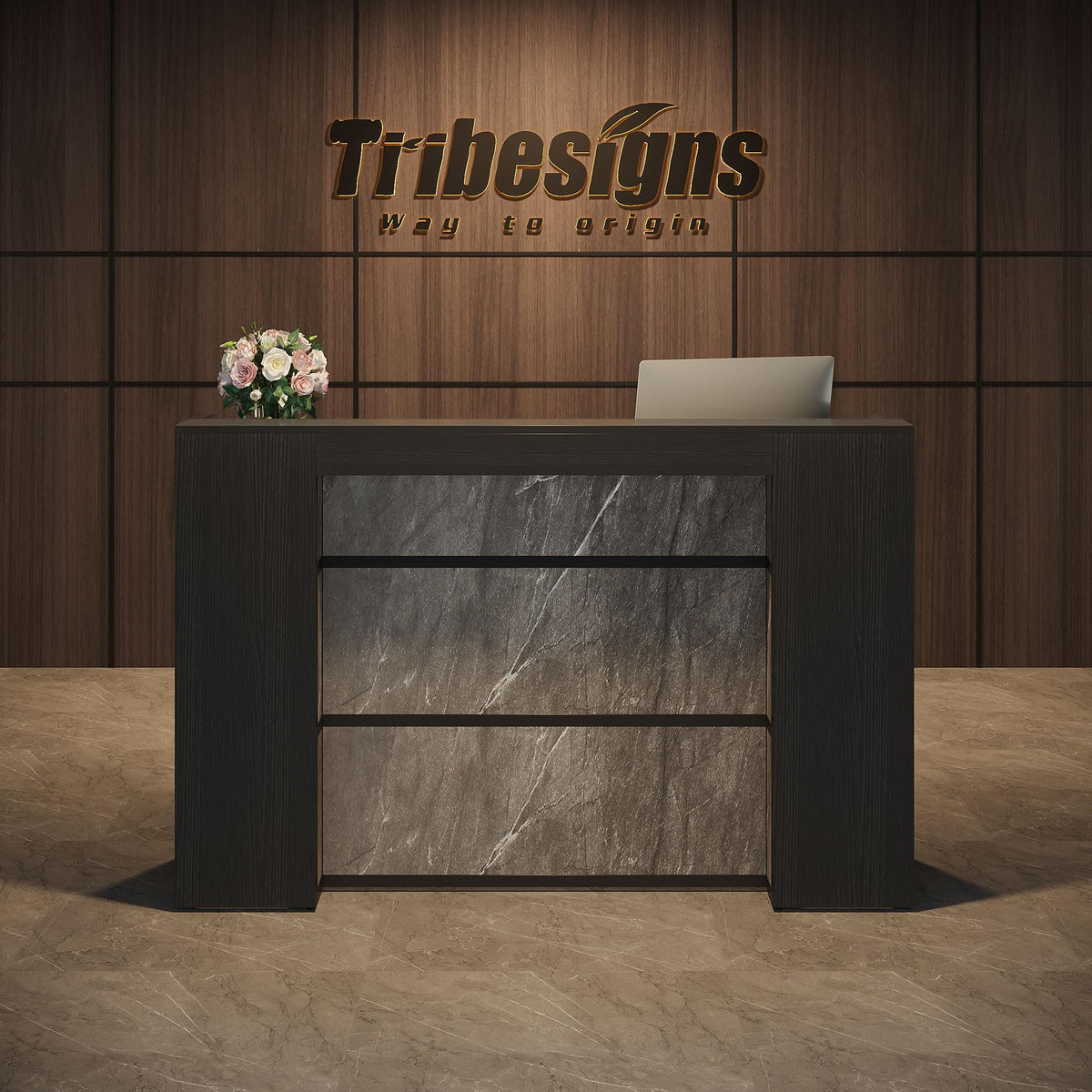 Tribesigns Reception Desk with LED Lights, 63 Inches Front Counter Des ...