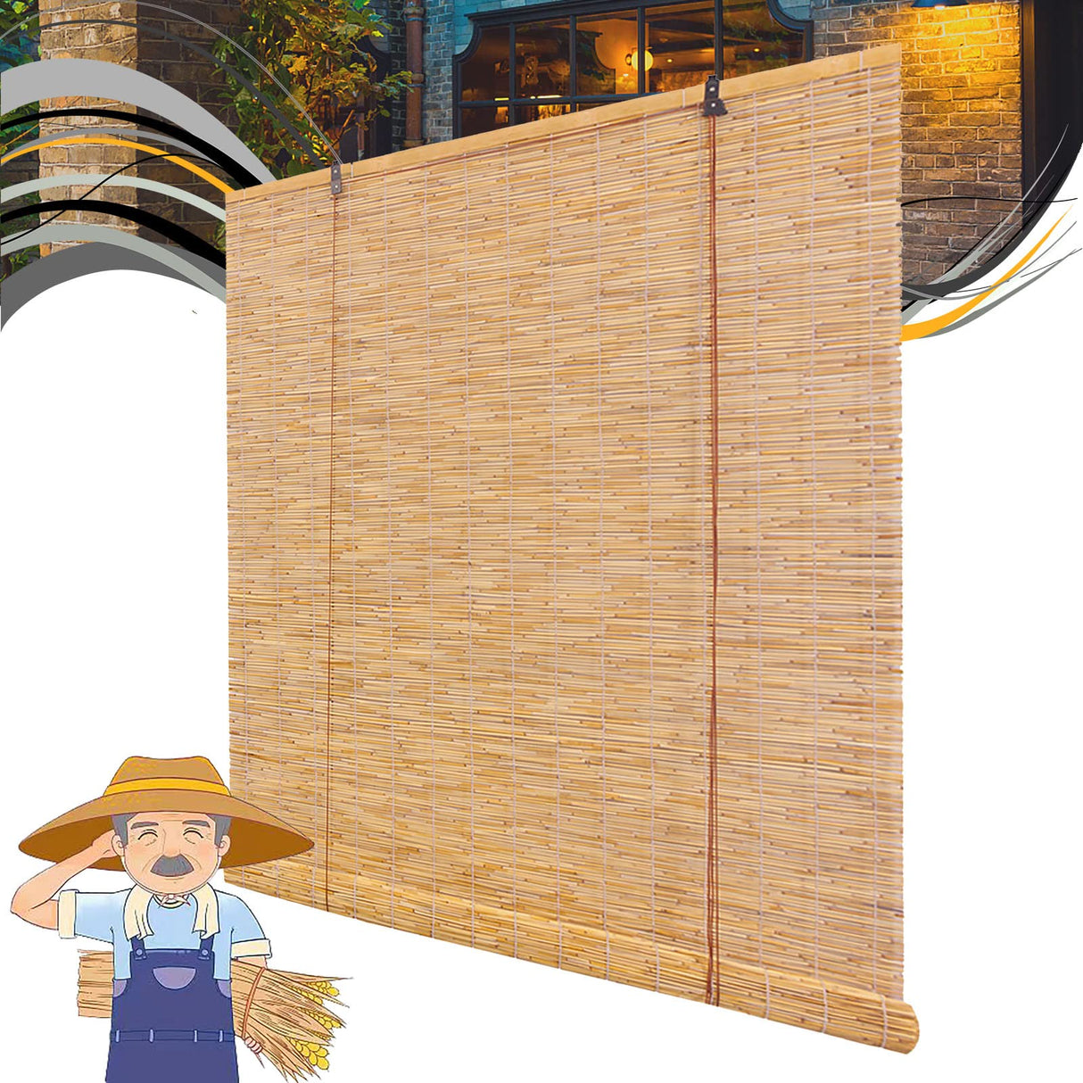Bamboo Blinds for Outdoor Patio Bamboo Roll Up Shades Bamboo Shades for Patio, Outdoor Blinds for Porch Bamboo Roll Up Blinds Patio Shades Roll Up Outdoor 25×59in(W×H) White OCAZI