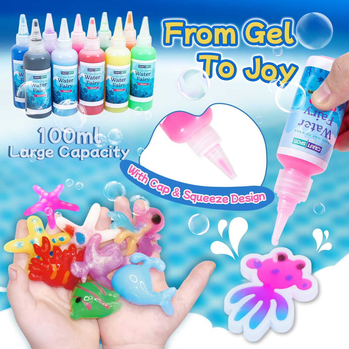 116PCS Magic Glow-in-The-Dark Gel Water Fairy Toy, Aqua DIY Elf Set with 18 Shape Molds, 100ml Gels, Water Squishy Kit, Make 150+ Water Animals,Christmas Birthday Gift, Arts Crafts STEM Kit for Kid Craft Spot!