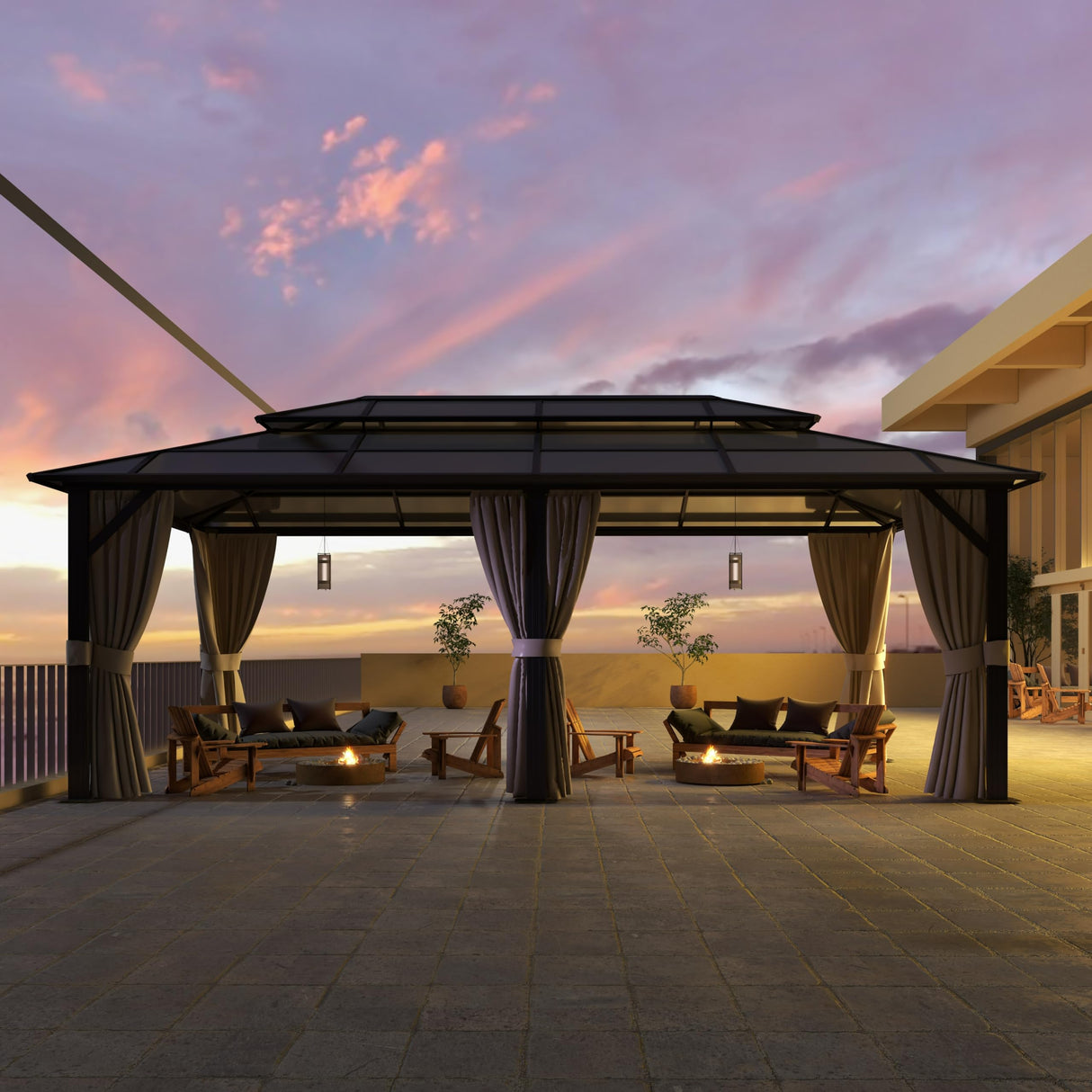 Jolydale 12FTx20FT Hardtop Gazebo, Outdoor Polycarbonate Double Top Canopy, Aluminum Frame Permanent Pavilion with Netting and Curtains, Sunshade for Patio, Garden, Lawns Jolydale