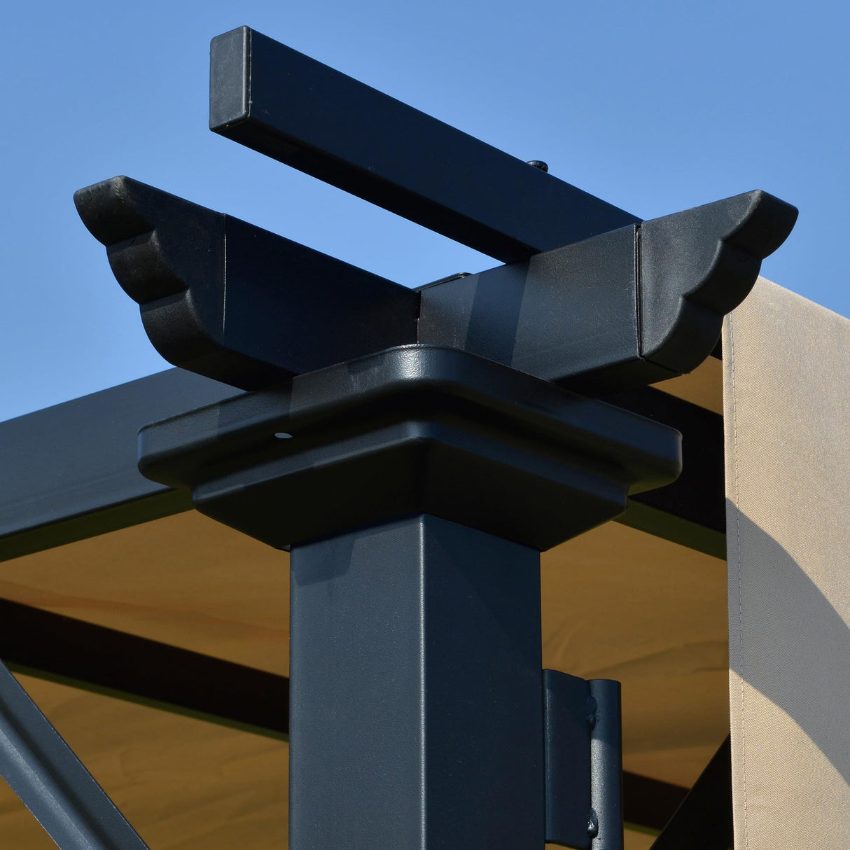 Outsunny 12' x 10' Outdoor Retractable Pergola Canopy with Sun Shade Unique Design Canopy Patio Metal Shelter for Garden Porch Beach, Beige Outsunny