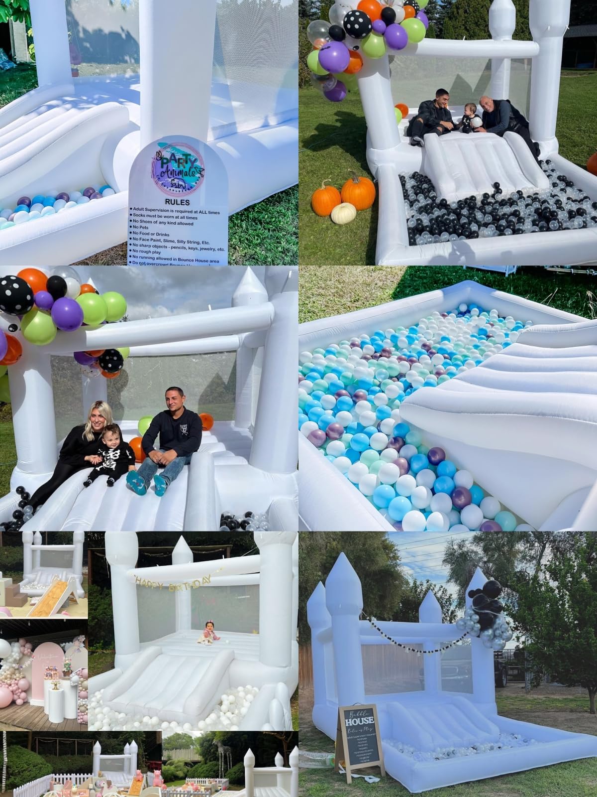 Inflatable White Bounce House for Kids with UL Blower-Portable, Large Ball Pool and Jump Space 3in1 Bouncy Castles A Spacious Joy-Room Bounce House for Kids 3-12 (Oxford material-13' L X 8' W X 8' H) Cessbong