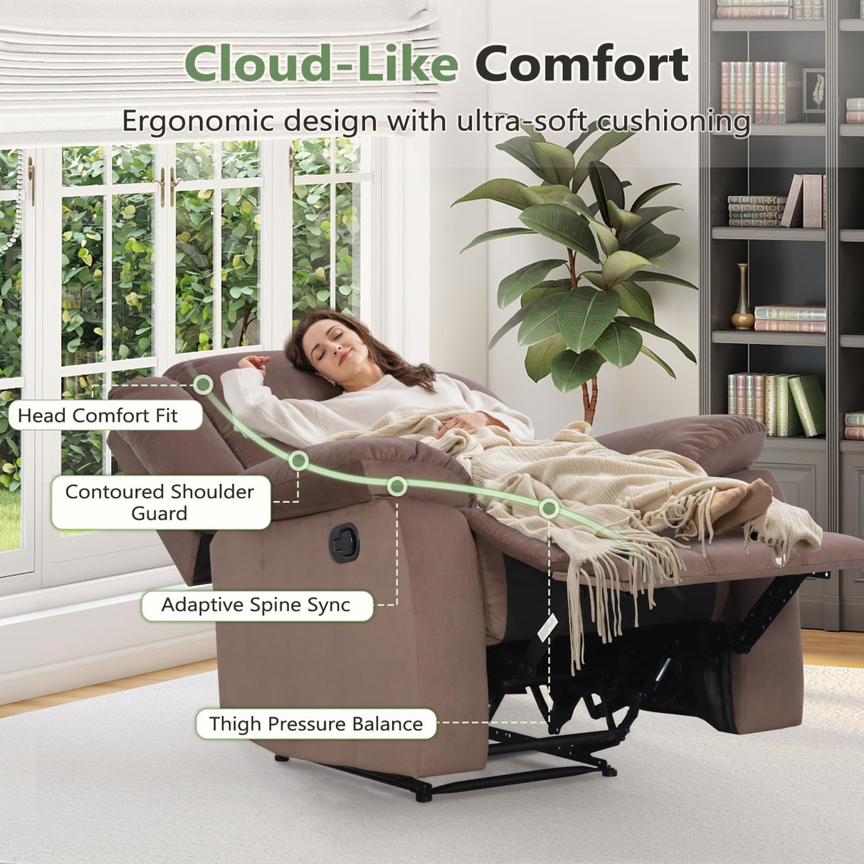 ANJ Fabric Recliner Chair Set of 2, with Overstuffed Arm and Back, Comfy Chocolate Manual Reclining Chairs for Adults, Living Room Single Sofa Recliners ANJ