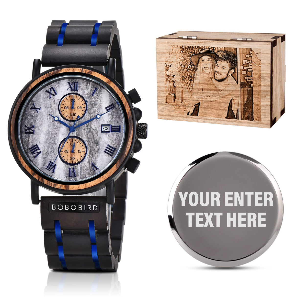 2win Engraved Wood Watches Personalized Gifts for Men Husband Boyfriend My Man Fiancé Groomsman Wedding Birthday Christmas Anniversary Wacth (Custom Box Photo) 2win